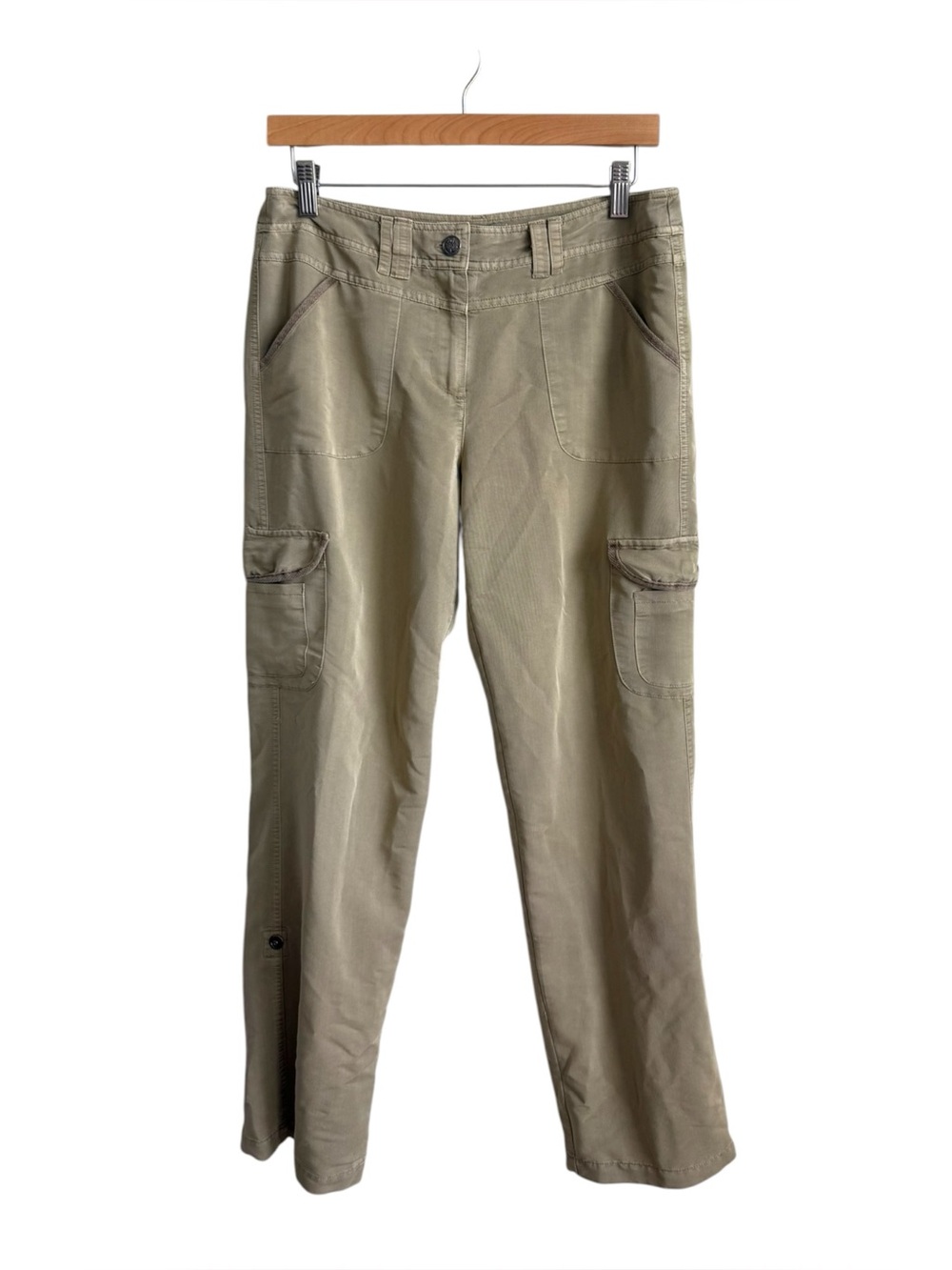 Sandro Paris Vintage Utility Cargo Pants Beige Snap Hem Size 8